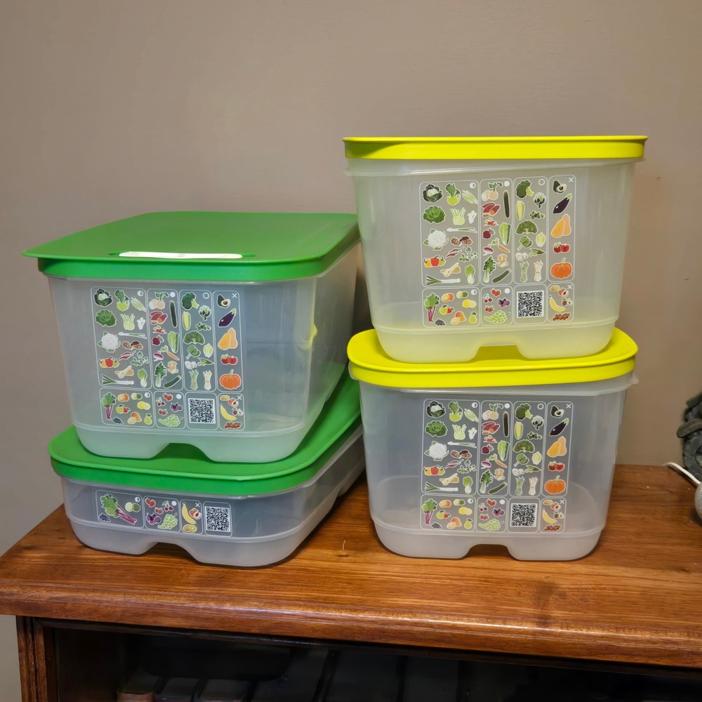 Tupperware Fridgesmart 4 Piece Set Green Yellow Vented Produce Containers Clear